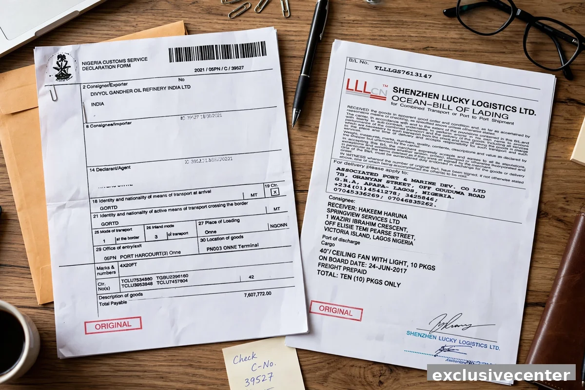 original Customs papers Tokunbo car Nigeria Bill of Lading C-Number