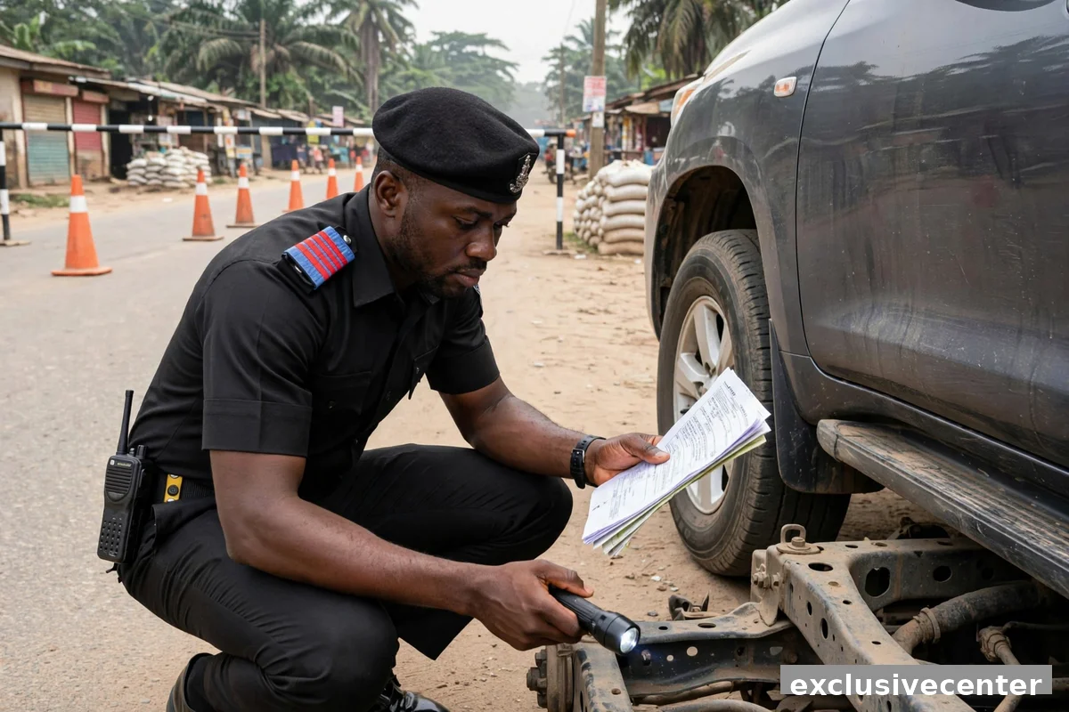 police officer checking if car is stolen Nigeria checkpoint