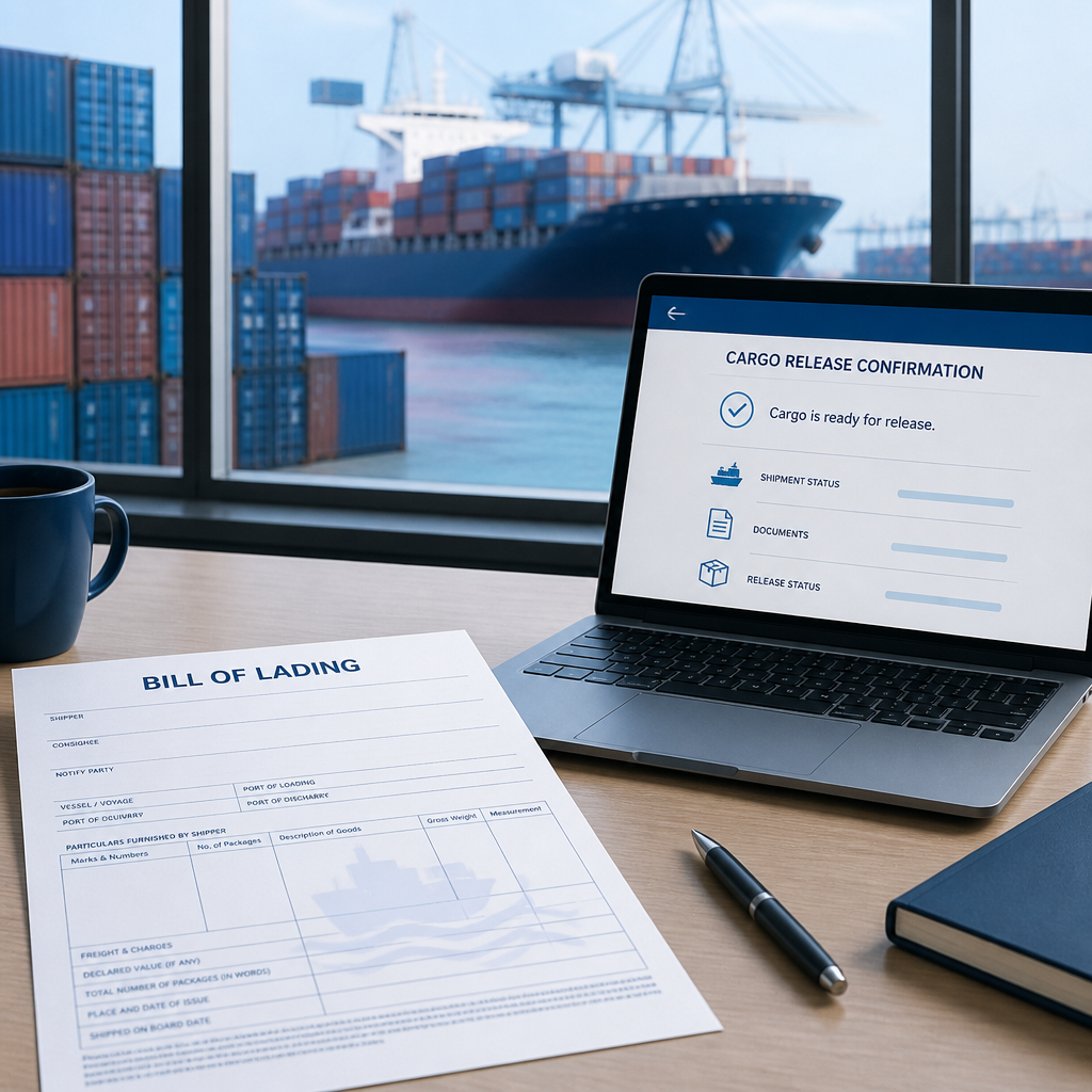 Bill of lading and telex release documents for sea freight