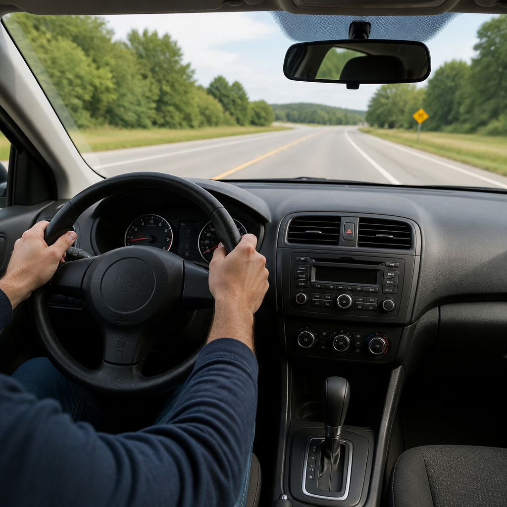 Checking the dashboard and controls during a used car test drive